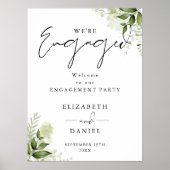 花のグリーンウェルカムサイン 結婚式前パーティー ポスター (正面)