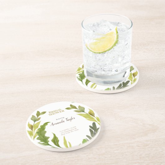 花のグリーンウォーターカラーエレガントブライズシャワー コースター (側面)