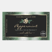 花のグリーンゴールドフレーム ブラック製品ラベルロゴ 長方形シール (正面)