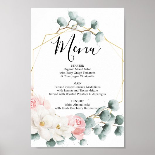 花のグリーンメニューまたはバーメニュープレート ポスター (正面)