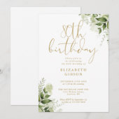 花のグリーン エイティー誕生日パーティー 招待状 (正面/裏面)