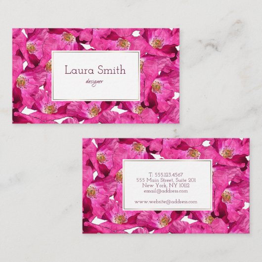 花のケシのピンクパターン。 テキスト 名刺 (正面/裏面)