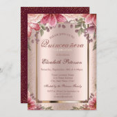 花のコンフェッティ ローズゴールド、バーガンディ  キンセアニエラ 招待状 (正面/裏面)