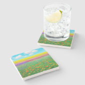 花のゴールデンのフィールド大理石コースター ストーンコースター (横)