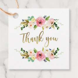 花のゴールドとピンクのラベル、ボヘミア、ラスティック フェイバータグ