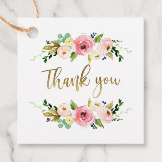 花のゴールドとピンクのラベル、ボヘミア、ラスティック フェイバータグ (正面)