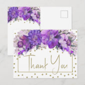 花のゴールドコンフェッティ パープル サンクス ポストカード (正面/裏面)