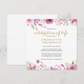 花のゴールドスクリプトお悔やみと生を祝う葬儀 招待状 (正面/裏面)