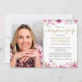 花のゴールドスクリプト お別れの会 生前葬 招待状 (正面)