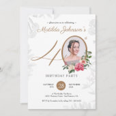 花のゴールドフォト40歳の誕生日パーティー 招待状 (正面)