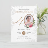 花のゴールドフォト40歳の誕生日パーティー 招待状 (スタンド正面)