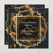 花のゴールドフレーム結婚式招待状 招待状 (正面/裏面)