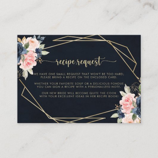 花のゴールド幾何学ウェディング レシピ リクエストカード エンクロージャーカード (正面)