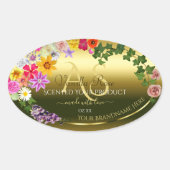 花のゴールド製品パッケージラベル（モノグラム付き） 楕円形シール (正面)