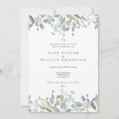 花のサジ・ライラック・グリーンが一つになったウェディング 招待状 (正面)