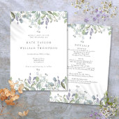 花のサジ・ライラック・グリーンが一つになったウェディング 招待状