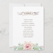 花のサボテンと多肉植物。結婚式の着席表 招待状 (正面)