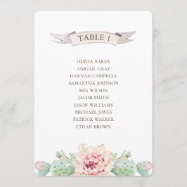 花のサボテンと多肉植物。結婚式の着席表 招待状