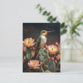 花のサボテンにハチドリ ポストカード (スタンド正面)