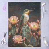 花のサボテンにハチドリ 薄葉紙 (クラフト)