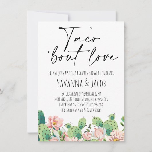 花のサボテンタコ 愛のカップルシャワー 招待状 (正面)