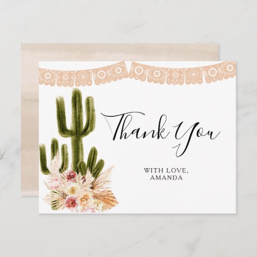 花のサボテンタコ 愛の感謝カード サンキューカード (正面/裏面)
