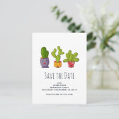 花のサボテン3匹がポットをセーブ インビテーションポストカード (スタンド正面)