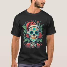 花のサンタ骸糖　ローズ　死者の日アート Tシャツ