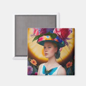 花のサンバイザーをかぶった女性 マグネット (正面/裏面)