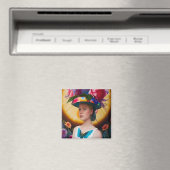 花のサンバイザーをかぶった女性 マグネット (インサイチュ (食洗機))