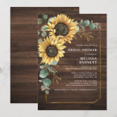 花のサンフラワー ユーカリ リストリック ブライダルシャワー 招待状 (正面/裏面)