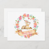 花のシカの森林リースのシャワーはノート感謝していしています サンキューカード (正面/裏面)