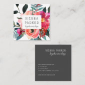 花のシャクヤクの水彩画のデザインの名刺 スクエア名刺 (正面/裏面)