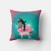 花のシャチの素早く書き留めること クッション (裏面)