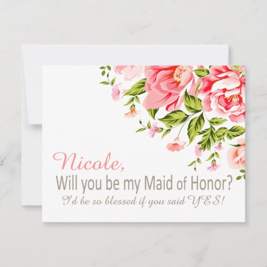 花のシャワーは私のメイド・オブ・オーナー（花嫁付き添い人）? | ピンク 招待状 (正面)