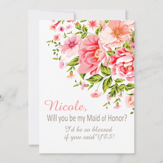 花のシャワー私のメイド・オブ・オーナー（花嫁付き添い人）ですか。 |のピンク 招待状 (正面)