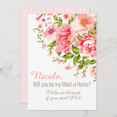 花のシャワー私のメイド・オブ・オーナー（花嫁付き添い人）ですか。 |のピンク 招待状 (正面/裏面)