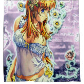 花のシャワー・カーテンを持つ美しい日本製アニメの女の子 シャワーカーテン (正面)