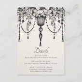 花のシャンデリア ブラック ホワイト ウェディング ディテール エンクロージャーカード (正面)