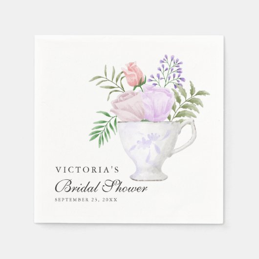 花のショコラとゴールドのブライダルシャワーティーパーティー スタンダードカクテルナプキン (正面)