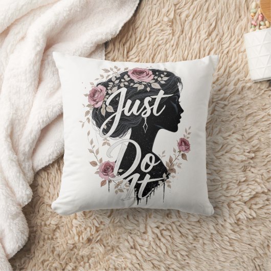 花のシルエットJust Do Itのスロー枕 クッション (ブランケット)