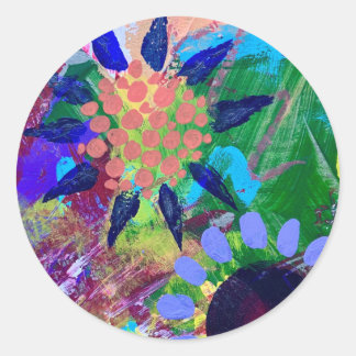 花のシールと抽象芸術デザイン ラウンドシール