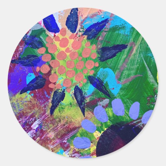 花のシールと抽象芸術デザイン ラウンドシール (正面)