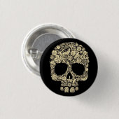 花のスカルの円形ボタン 缶バッジ (正面&裏面)