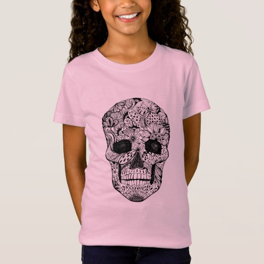 花のスカルの落書き Tシャツ (正面)