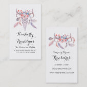 花のスカルのbohoの水彩画 名刺 (正面/裏面)