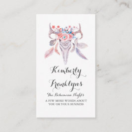 花のスカルのbohoの水彩画 名刺