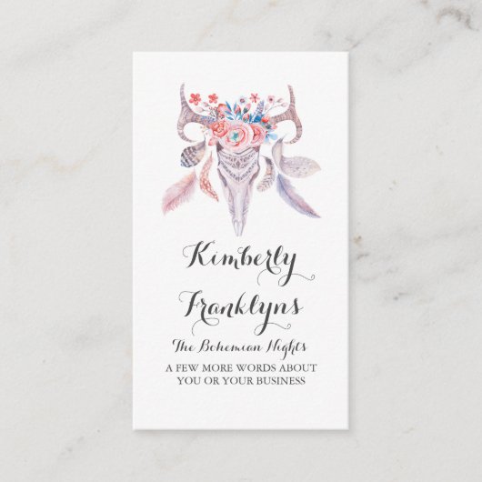 花のスカルのbohoの水彩画 名刺 (正面)