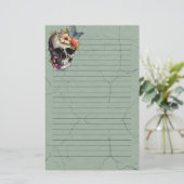 花のスカル並び紙 – 緑の文房具 便箋 (スタンド正面)
