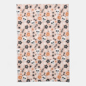 花のスカル模様 キッチンタオル (縦)